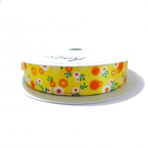 Yellow Satin Ribbon with Flowers 25 mm